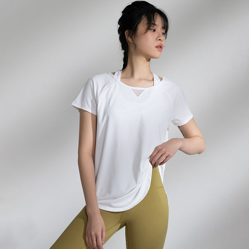 Yoga Clothes Women Loose Mesh Stitching Short Sleeves