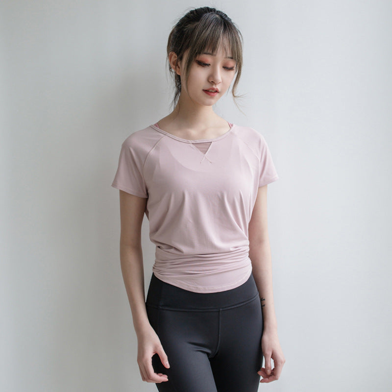 Yoga Clothes Women Loose Mesh Stitching Short Sleeves