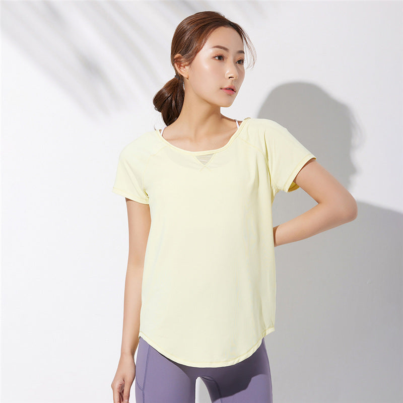 Yoga Clothes Women Loose Mesh Stitching Short Sleeves