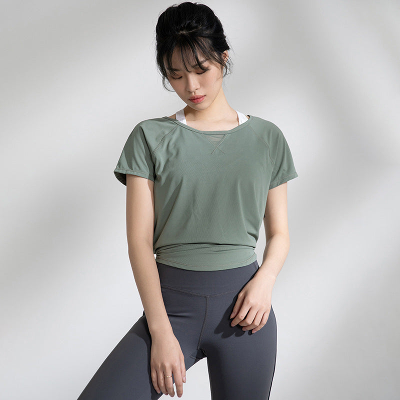 Yoga Clothes Women Loose Mesh Stitching Short Sleeves