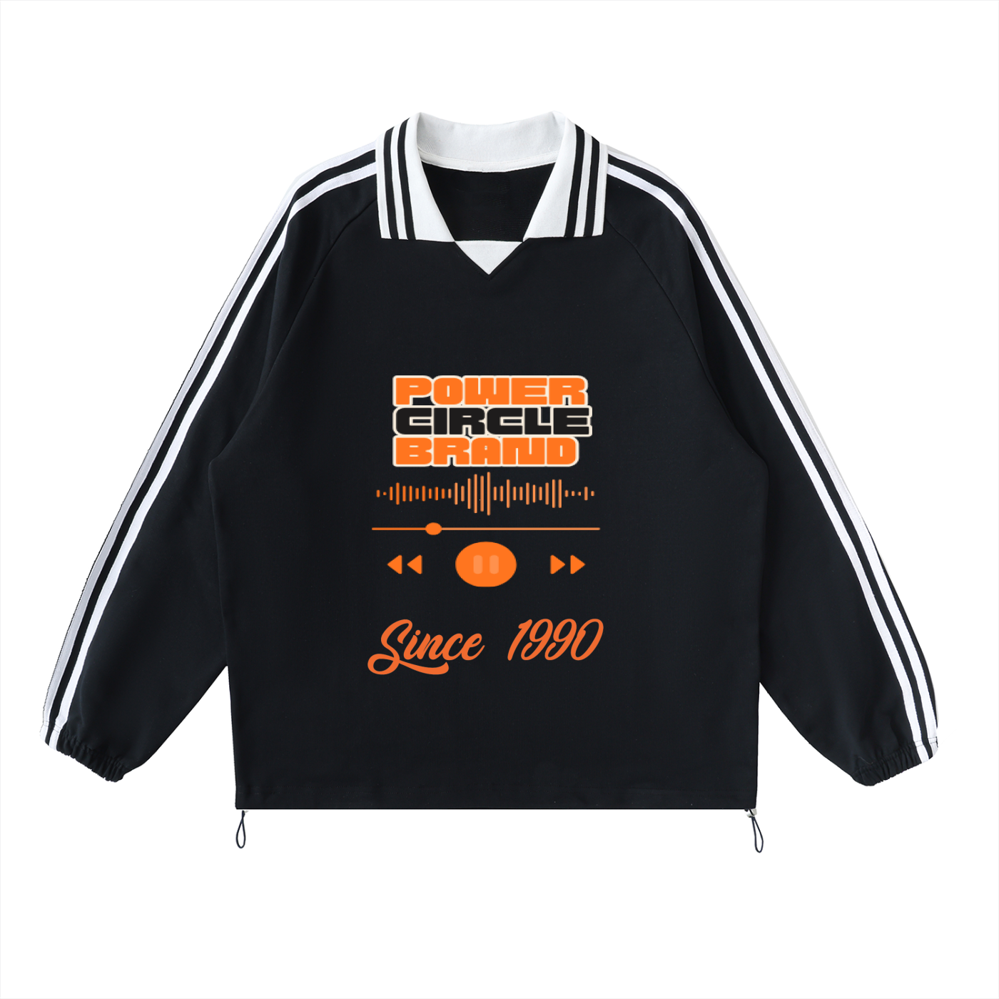 Power Circle Brand Contrast Striped Lapel Collar Sweatshirt