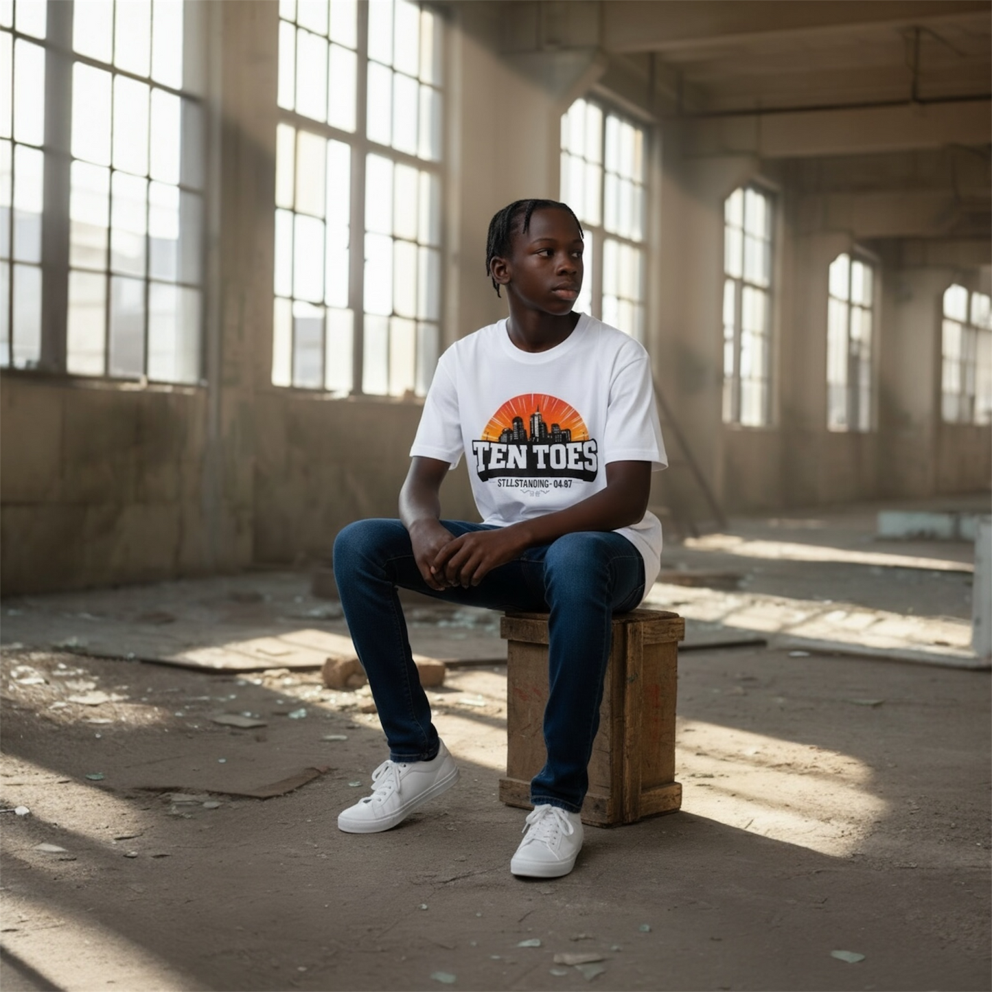 Ten Toes™ “Still Standing” Oversized Tee – White