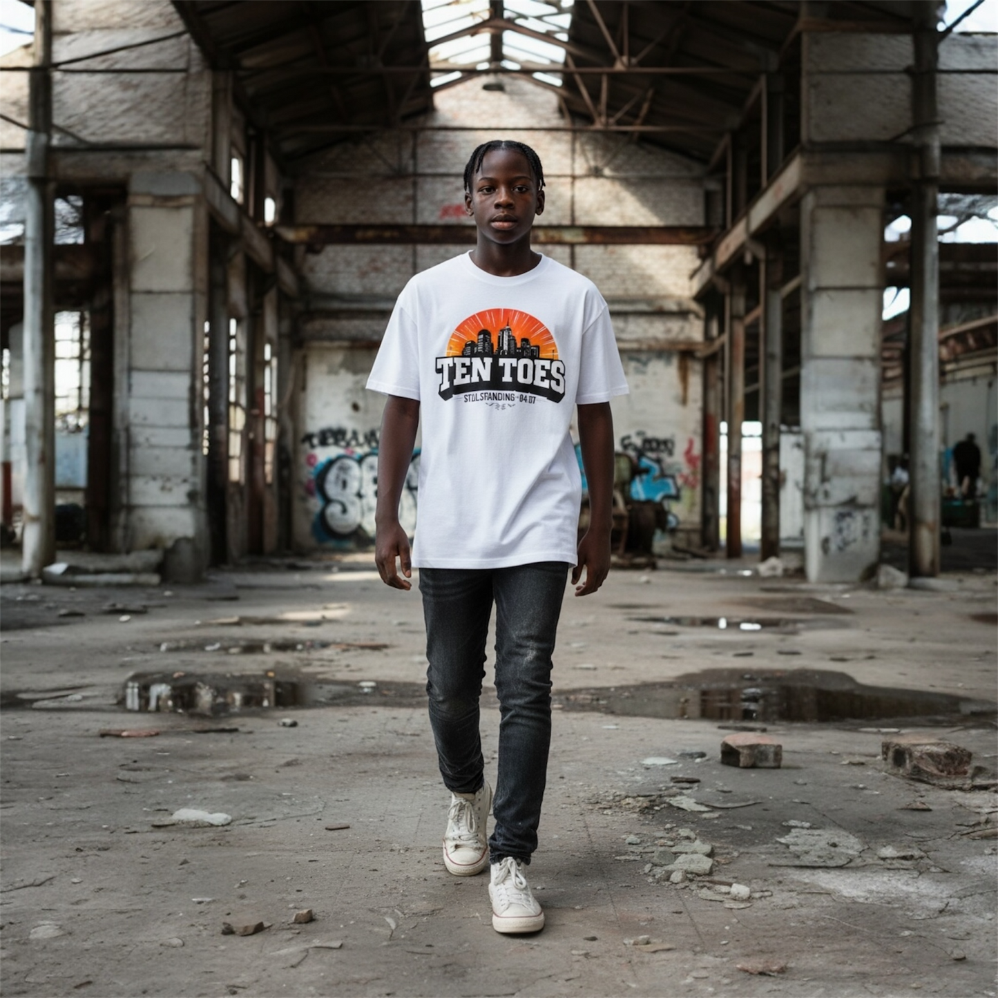 Ten Toes™ “Still Standing” Oversized Tee – White