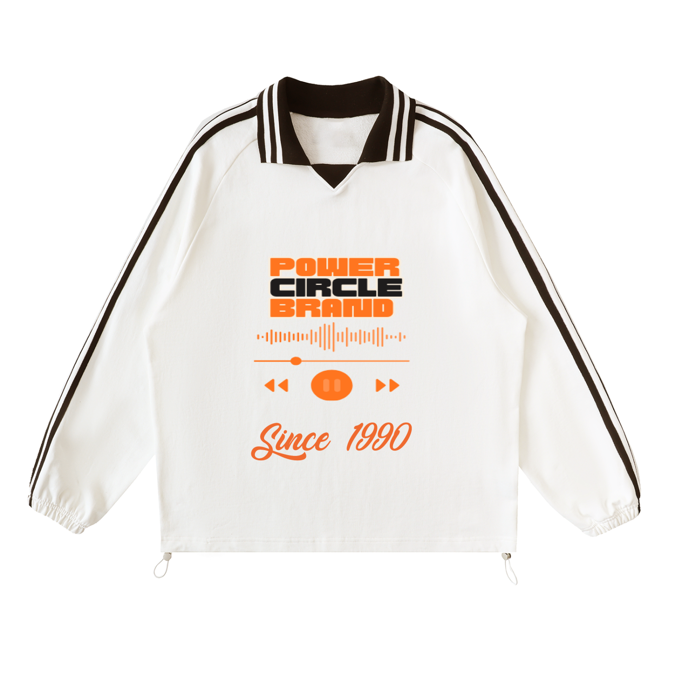 Power Circle Brand Contrast Striped Lapel Collar Sweatshirt